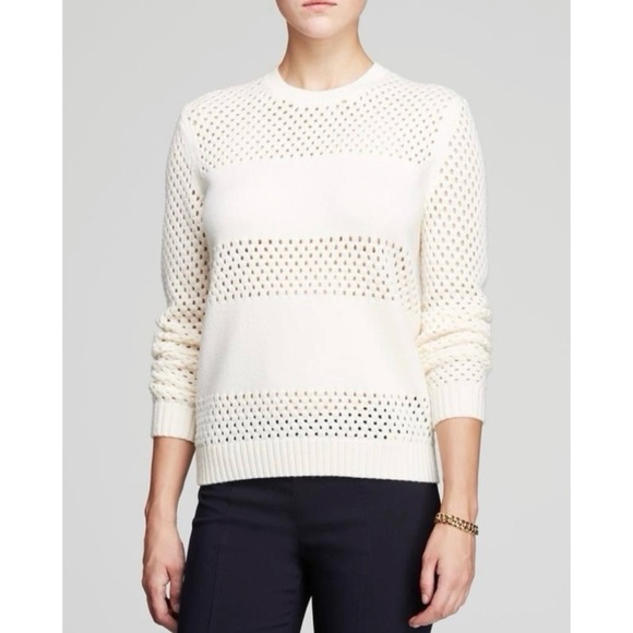 Tory Burch Sweaters - TORY BURCH • Cream Leona Paneled Open-Knit Merino Wool Pullover Sweater, S